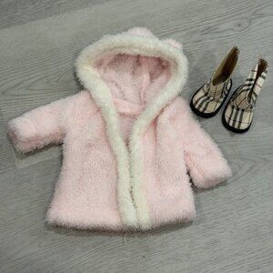 Our Generation Doll Pink Faux Fur Bear Ear Hooded Coat & Plaid Boots